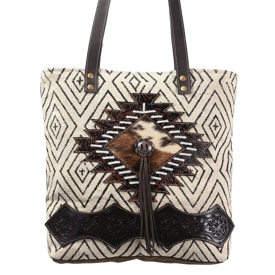OHLAY KB370 TOTE Upcycled Wool Canvas Embossed Hair-on Genuine Leather by Hilason – Cowboy and equestrian accessories
