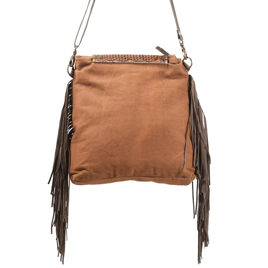 OHLAY Messenger Hand Tooled Upcycled Wool Canvas Hair-On Genuine Leather Women Bag Western Handbag Purse Womens Handbags