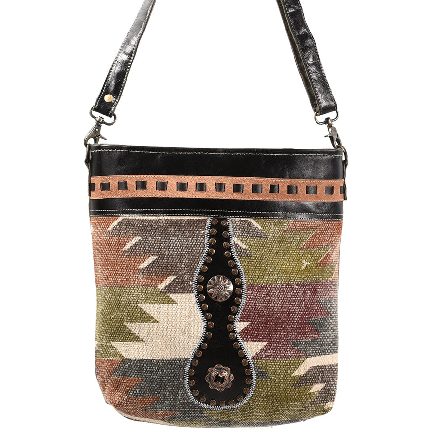 OHLAY Large Crossbody Upcycled Wool Canvas Genuine Leather Women Bag Western Handbag Purse | Womens Handbags Belt for Summer