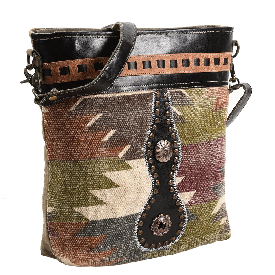 OHLAY Large Crossbody Upcycled Wool Upcycled Canvas Genuine Leather women bag western handbag purse - Uhorse