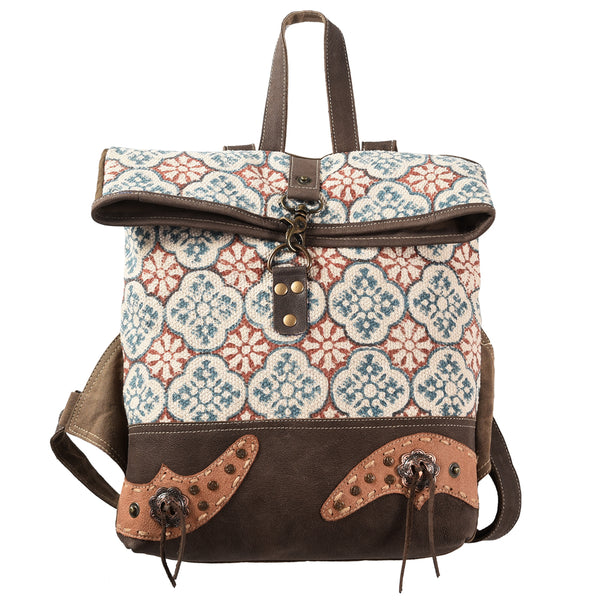 OHLAY KB377 Backpack Upcycled Canvas Genuine Leather women bag western by Hilason – Cowboy and equestrian accessories