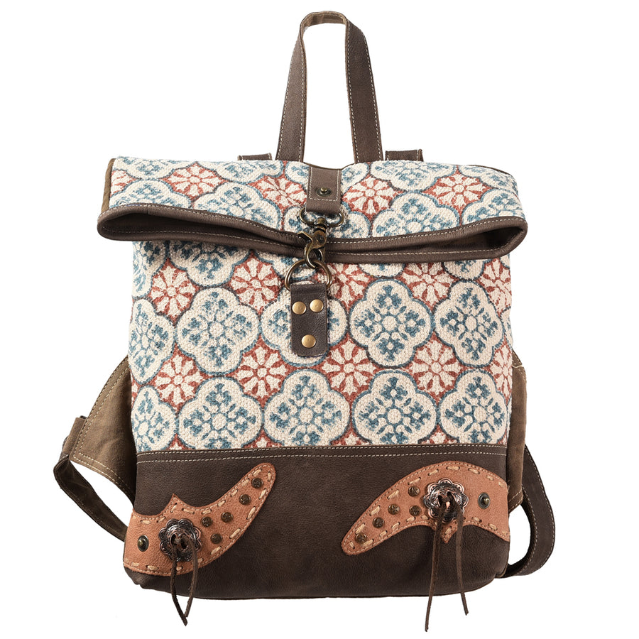 OHLAY KB377 Backpack Upcycled Canvas Genuine Leather women bag western by Hilason – Cowboy and equestrian accessories