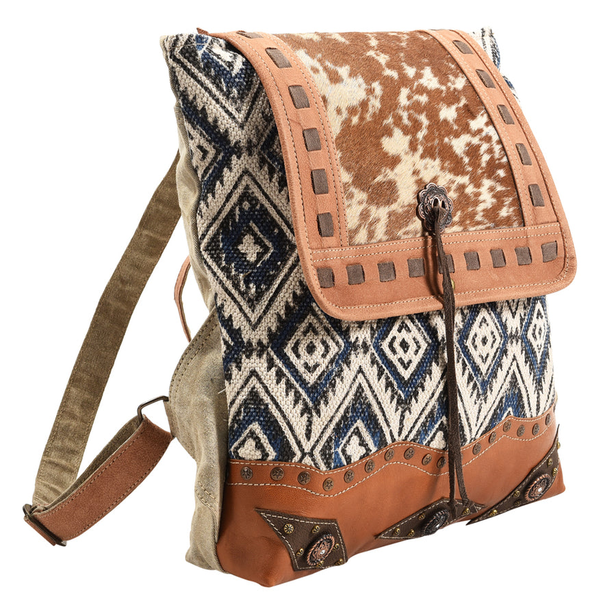 OHLAY KB381 Backpack Upcycled Canvas Hair-On Genuine Leather women bag by Hilason – Cowboy and equestrian accessories