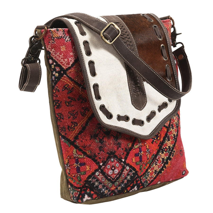 OHLAY Messenger Upcycled Wool Upcycled Canvas Hair-on Genuine Leather women bag western handbag purse - Uhorse