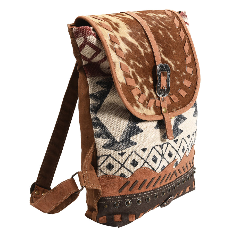 OHLAY KB385 Backpack Upcycled Canvas Hair-On Genuine Leather women bag by Hilason – Cowboy and equestrian accessories