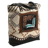OHLAY KB386 TOTE Hand Tooled Upcycled Wool Canvas Genuine Leather women bag western handbag purse