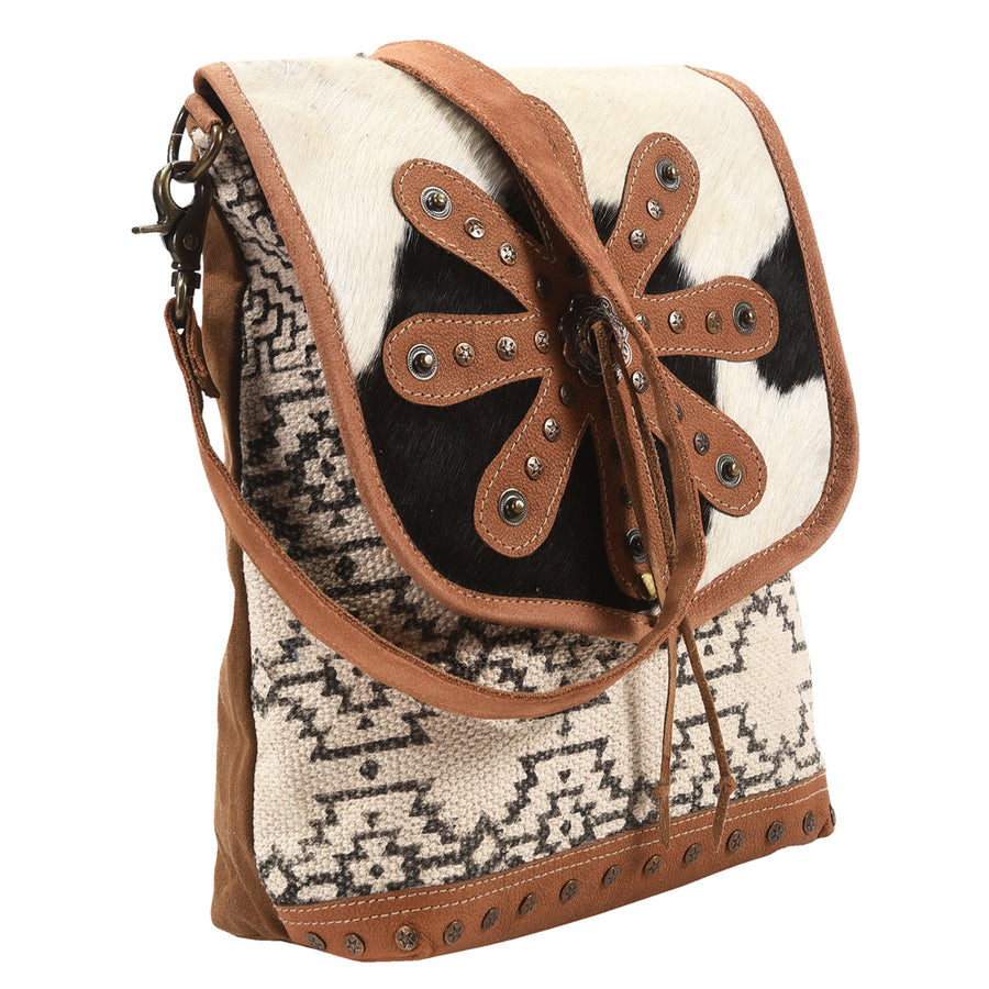OHLAY Messenger Upcycled Wool Upcycled Canvas Hair-on Genuine Leather women bag western handbag purse - Uhorse