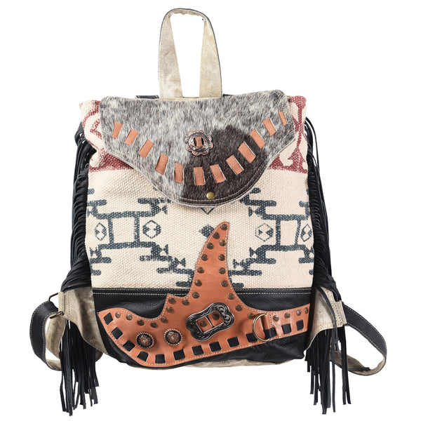 OHLAY KB388 Backpack Upcycled Canvas Hair-On Genuine Leather women bag by Hilason – Cowboy and equestrian accessories