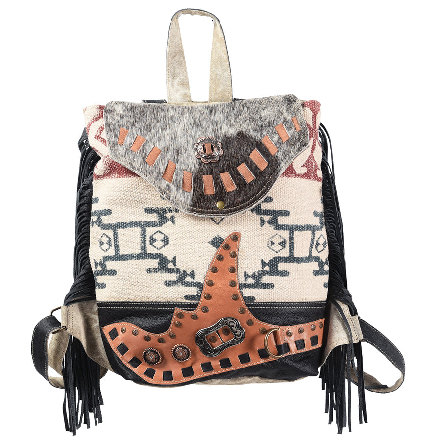 OHLAY KB388 Backpack Upcycled Canvas Hair-On Genuine Leather women bag by Hilason – Cowboy and equestrian accessories