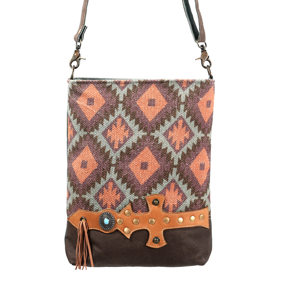 OHLAY Large Crossbody Upcycled Wool Canvas Genuine Leather Women Bag Western Handbag Purse | Womens Handbags Belt for Summer