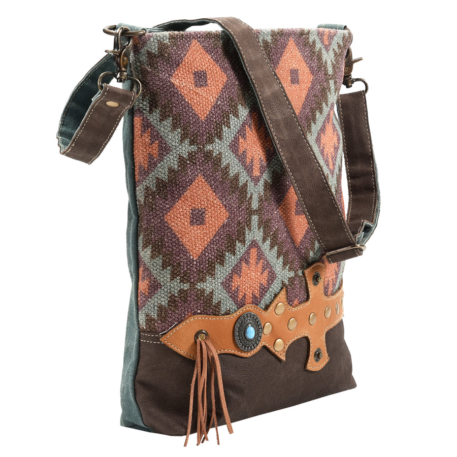 OHLAY Large Crossbody Upcycled Wool Upcycled Canvas Genuine Leather women bag western handbag purse - Uhorse