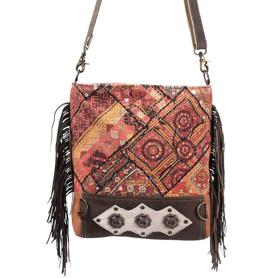 OHLAY Large Crossbody Upcycled Wool Canvas Hair-On Genuine Leather Women's Bag Western Handbag Purse Womens Handbags Purses