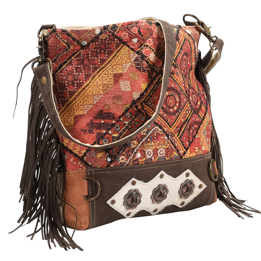 OHLAY Large Crossbody Upcycled Wool Upcycled Canvas Hair-on Genuine Leather women bag western handbag purse - Uhorse