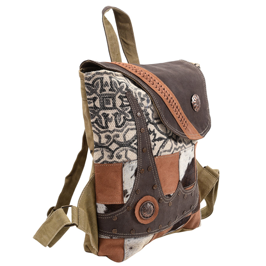 OHLAY KB392 Backpack Upcycled Canvas Hair-On Genuine Leather women bag by Hilason – Cowboy and equestrian accessories
