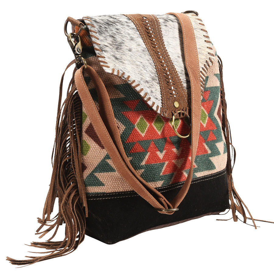 OHLAY Messenger Upcycled Wool Upcycled Canvas Hair-on Genuine Leather women bag western handbag purse - Uhorse