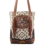 OHLAY KB394 TOTE Hand Tooled Upcycled Wool Upcycled Canvas Genuine Leather women bag western handbag purse