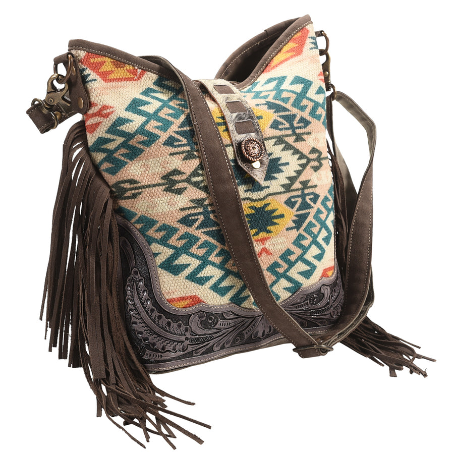 OHLAY KB396 Cross Body Hand Tooled Upcycled Wool Upcycled Canvas by Hilason – Cowboy and equestrian accessories