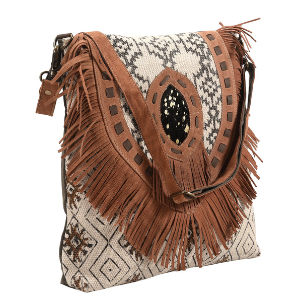 OHLAY Messenger Upcycled Wool Upcycled Canvas Hair-on Genuine Leather women bag western handbag purse - Uhorse