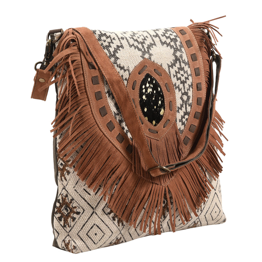 OHLAY Messenger Upcycled Wool Upcycled Canvas Hair-on Genuine Leather women bag western handbag purse - Uhorse