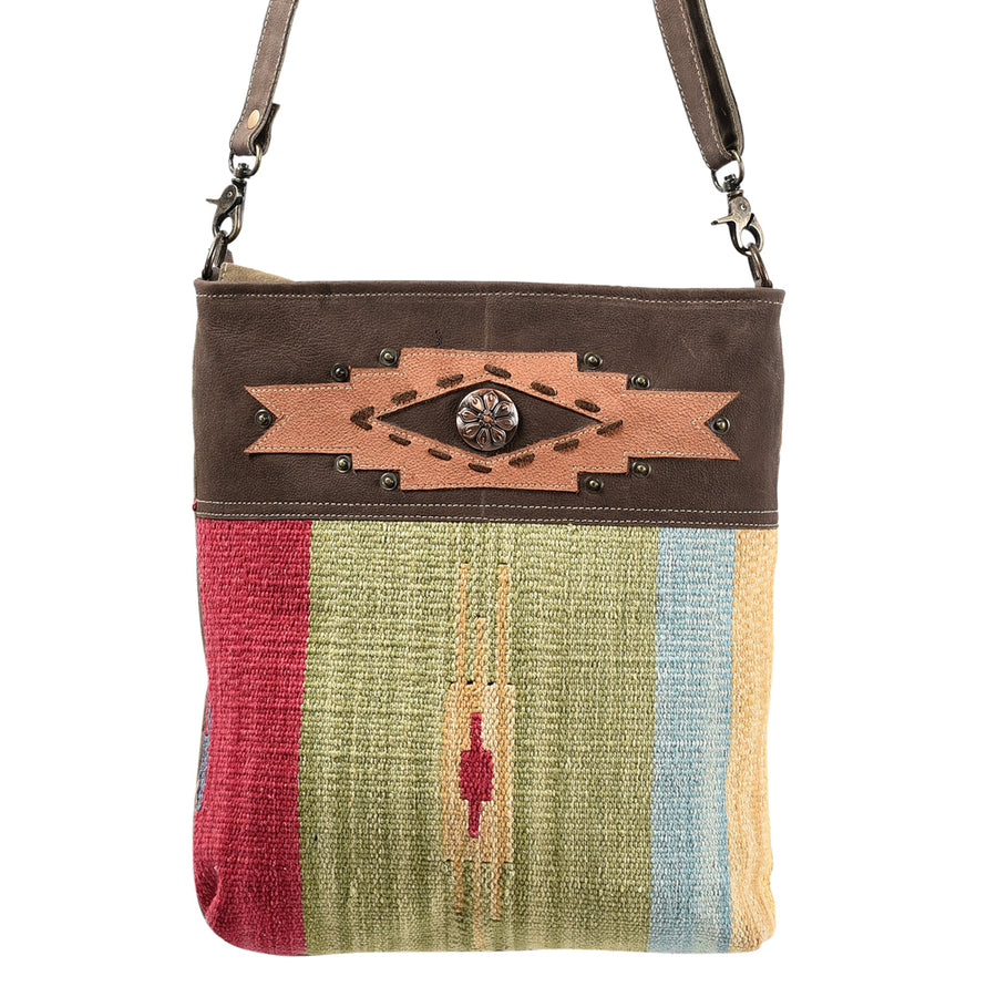 OHLAY Large Crossbody Upcycled Wool Canvas Genuine Leather Women Bag Western Handbag Purse | Womens Handbags Belt for Summer