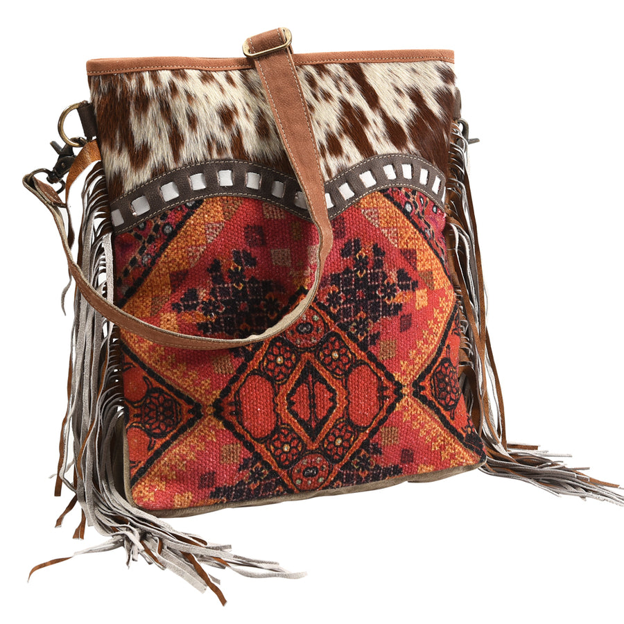OHLAY Large Crossbody Upcycled Wool Upcycled Canvas Hair-on Genuine Leather women bag western handbag purse - Uhorse