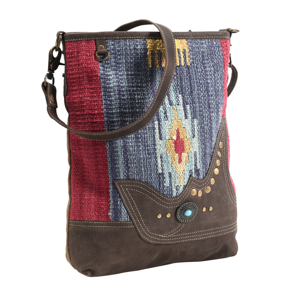 OHLAY Large Crossbody Upcycled Wool Upcycled Canvas Genuine Leather women bag western handbag purse - Uhorse