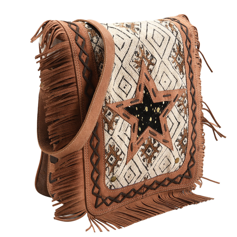 OHLAY Messenger Upcycled Wool Upcycled Canvas Hair-on Genuine Leather women bag western handbag purse - Uhorse