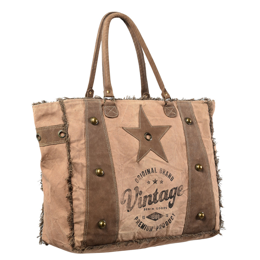 OHLAY KB408 TOTE Upcycled Canvas Genuine Leather women bag western by Hilason – Cowboy and equestrian accessories
