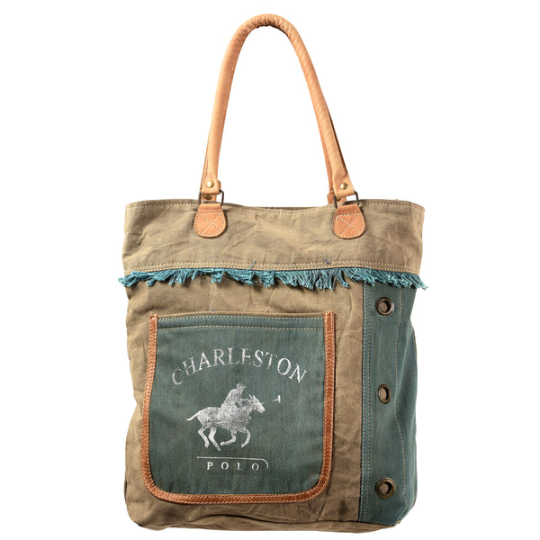 OHLAY KB410 TOTE Upcycled Canvas Genuine Leather women bag western by Hilason – Cowboy and equestrian accessories