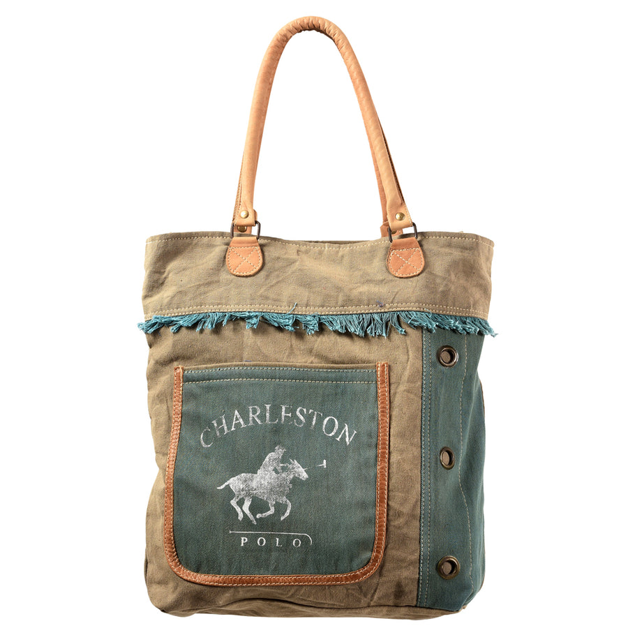 OHLAY KB410 TOTE Upcycled Canvas Genuine Leather women bag western by Hilason – Cowboy and equestrian accessories