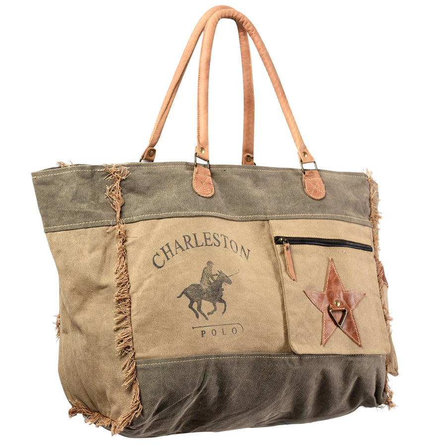 OHLAY KB412 TOTE Upcycled Canvas Genuine Leather women bag western by Hilason – Cowboy and equestrian accessories
