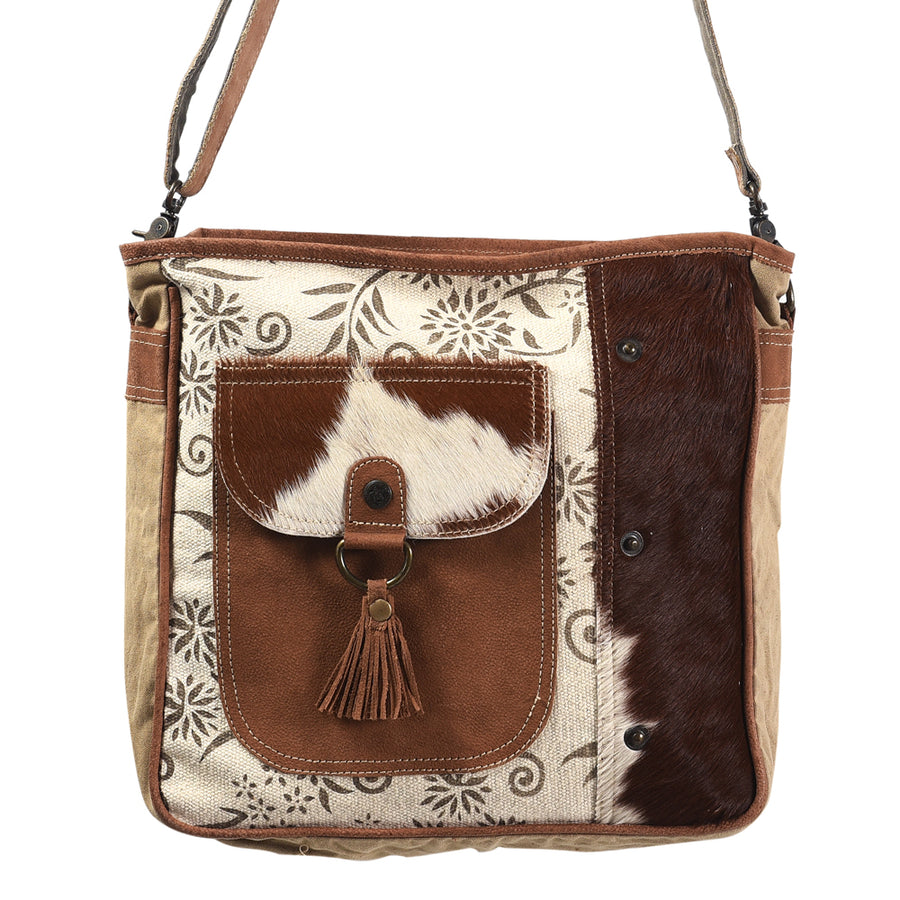 OHLAY Messenger Upcycled Wool Canvas Hair-On Genuine Leather Women's Bag Western Handbag Purse Womens Handbags Purses