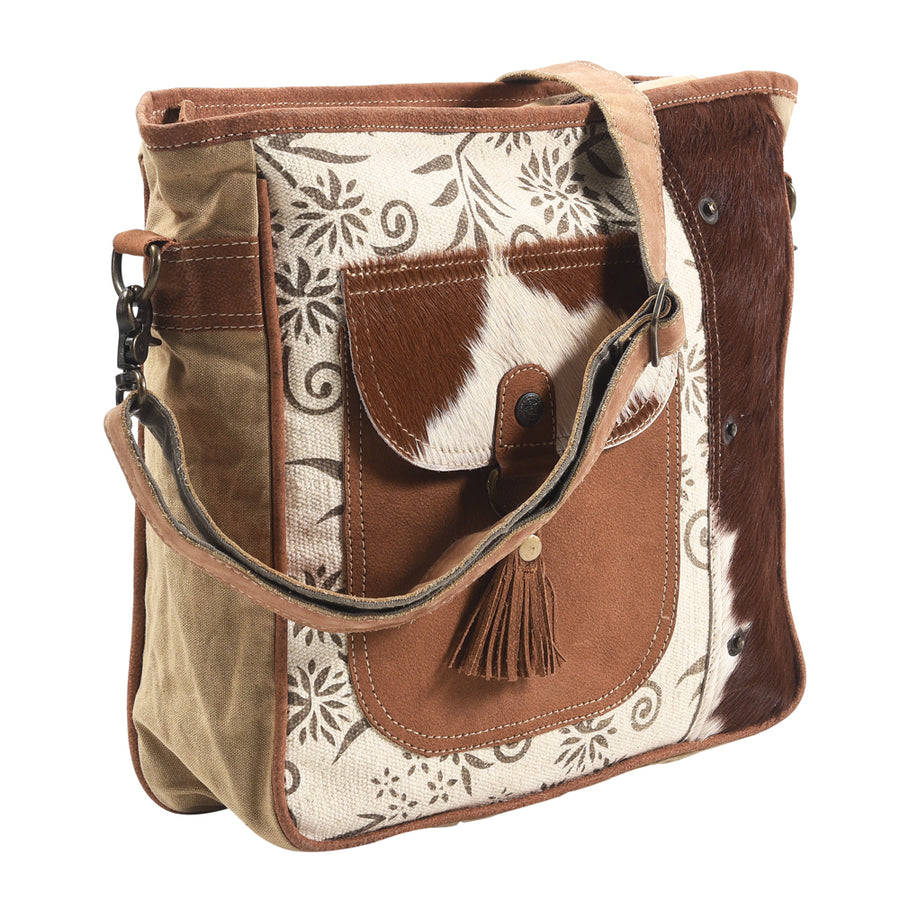 OHLAY Messenger Upcycled Wool Upcycled Canvas Hair-on Genuine Leather women bag western handbag purse - Uhorse