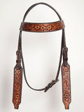HILASON Western American Leather Horse Headstall & Breast Collar Floral Carved Tack Set Dark Brown