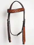 HILASON Western American Leather Horse Headstall & Breast Collar Floral Carved Tack Set Dark Brown