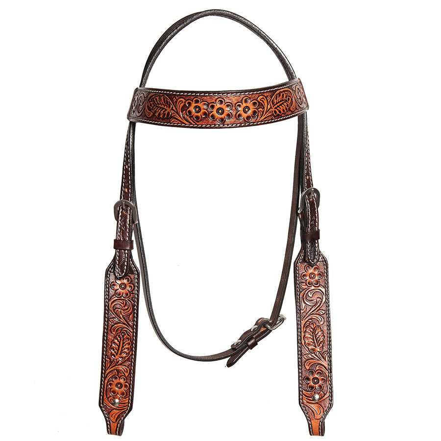 HILASON Western American Leather Horse Headstall Floral Carved Tack Dark Brown - Uhorse