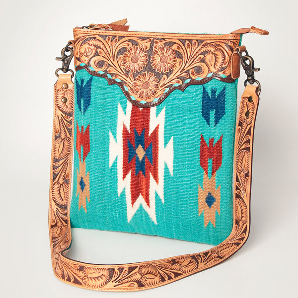 American Darling Western Leather Large Cross body Bag Hand Tooled Floral Saddle Blanket - Uhorse