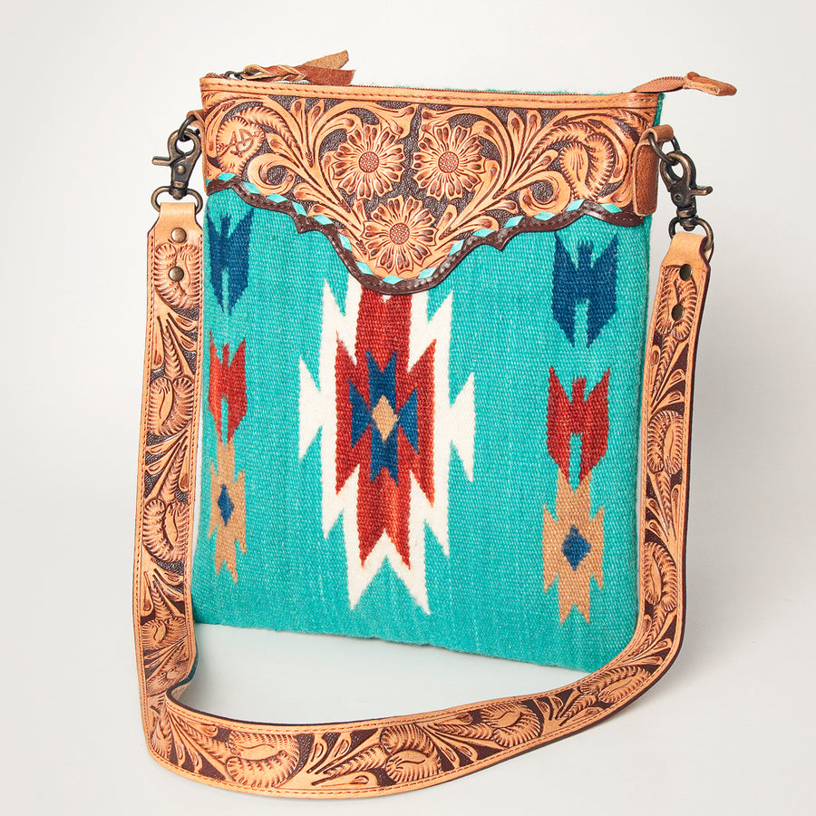 American Darling Western Leather Large Cross body Bag Hand Tooled Floral Saddle Blanket - Uhorse
