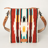 American Darling Large Cross body Bag Hand Tooled Floral Carved Genuine Leather Hand Woven Saddle Blanket Western Purse for Women