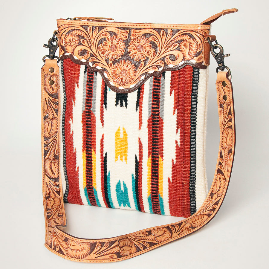 American Darling Western Leather Large Cross body Bag Hand Tooled Floral Saddle Blanket - Uhorse