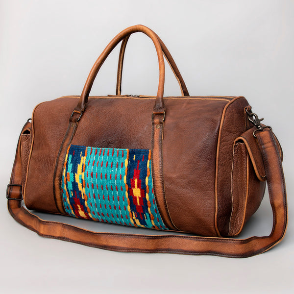American Darling Western Leather Duffel Bag Hand Woven Saddle Blanket Travel Bag - Uhorse