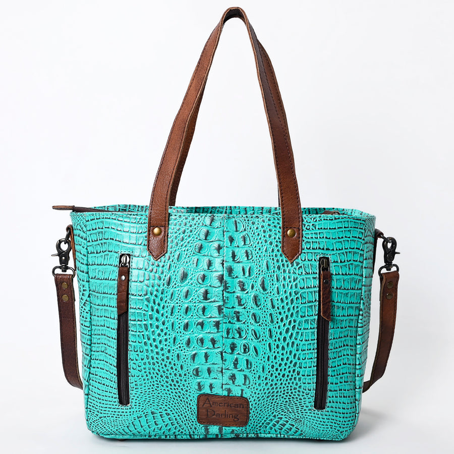 American Darling Tote Bag Crocodile Embossed Genuine Leather Western Handbag for Women Handcrafted Shoulder Bag