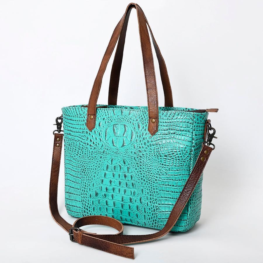 American Darling Western Leather Tote Bag Crocodile Embossed Handcrafted Purse - Uhorse