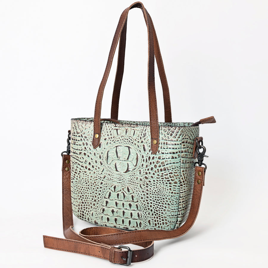 American Darling Western Leather Tote Bag Crocodile Embossed Handcrafted Purse - Uhorse