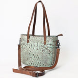 American Darling Western Leather Tote Bag Crocodile Embossed Handcrafted Purse - Uhorse