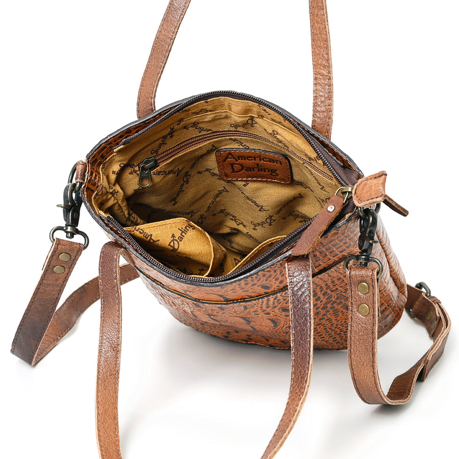American Darling Western Leather Tote Bag, Crocodile Embossed Full Grain Genuine Leather, Eco-Friendly Handcrafted Purses