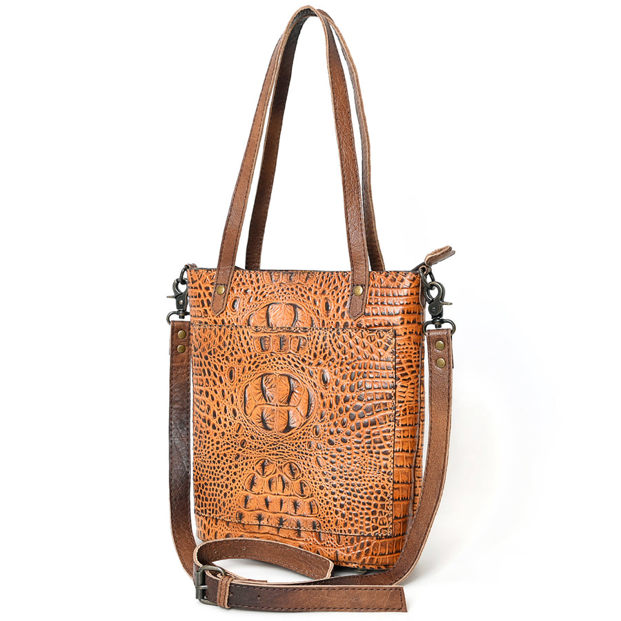 American Darling Crocodile Embossed Western Leather Tote Bag - Uhorse