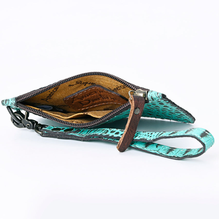 American Darling Western Leather Wristlet Bag, Crocodile Embossed Full Grain Genuine Leather, Eco-Friendly Artisan Clutch