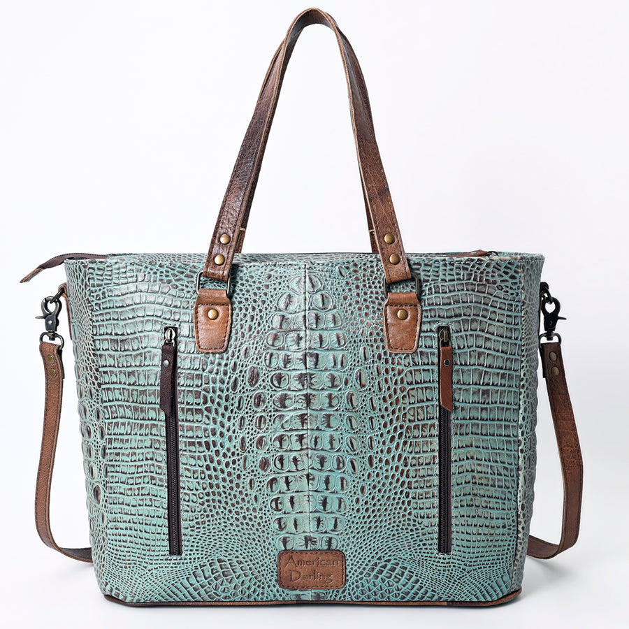 American Darling Western Leather Tote Bag, Crocodile Embossed Full Grain Genuine Leather, Eco-Friendly Large Shopper Bag