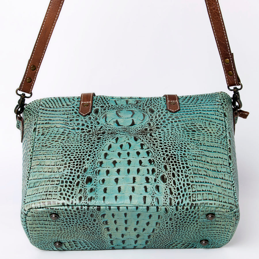 American Darling Western Leather Tote Bag, Crocodile Embossed Full Grain Genuine Leather, Eco-Friendly Handcrafted Purses